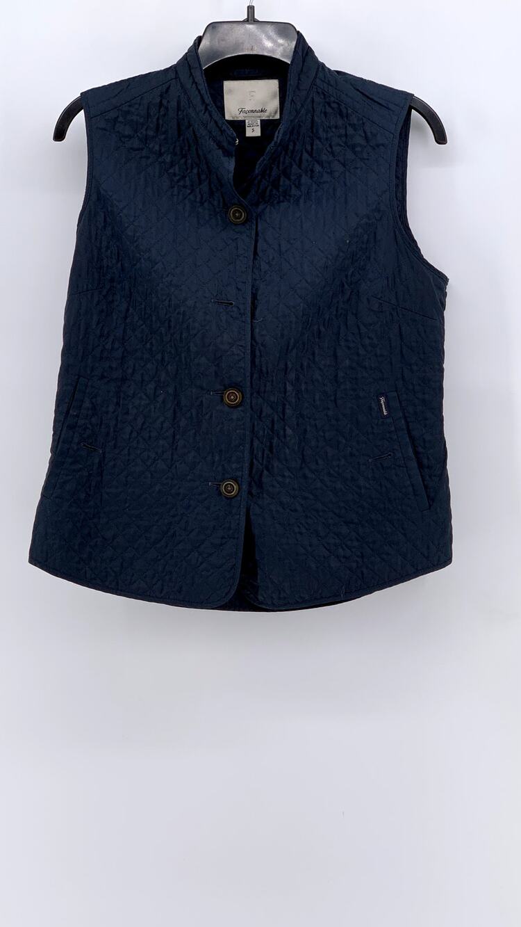 FACONNABLE Women's Navy Quilted Sleeveless Button-Up Vest SZ S